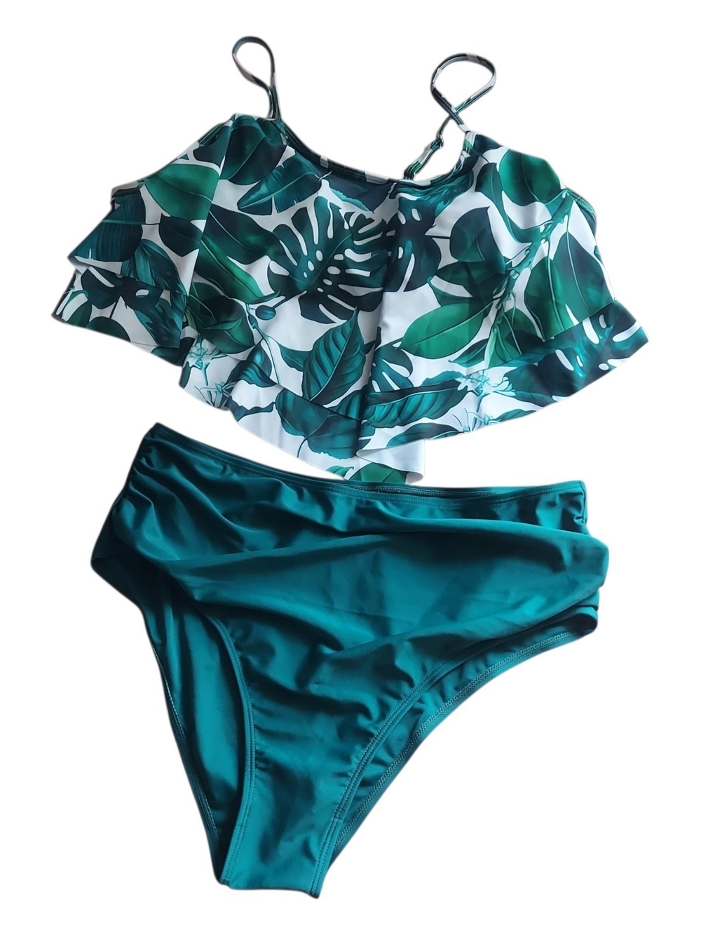 Women’s Green Tropical Flounce Two-Piece Swimsuit